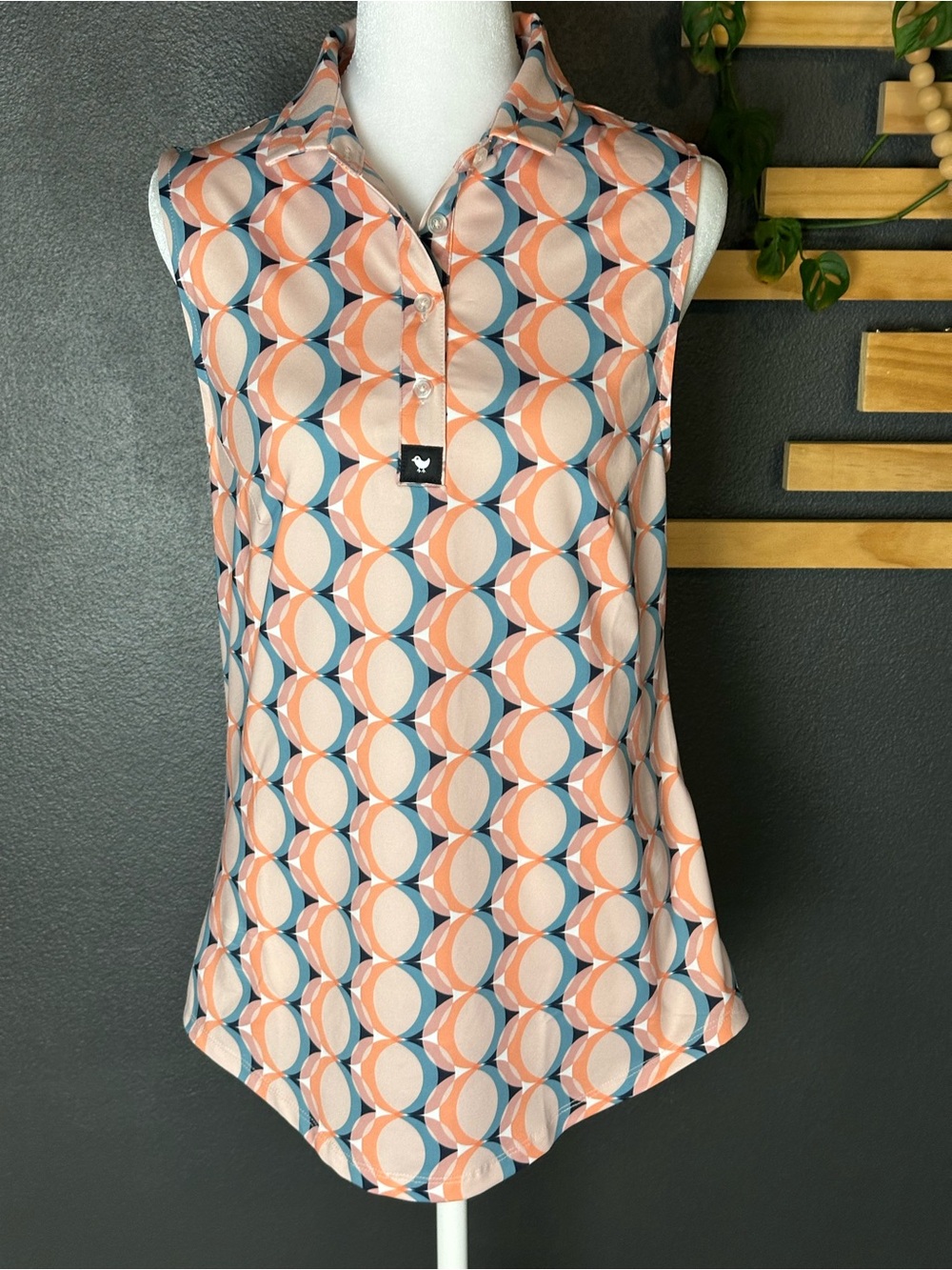 Bad Birdie Kaleidoscope Sleeveless Golf Polo Golf Shirt Retro Print Medium - Picture 4 of 10